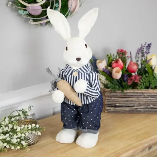 19" Navy Blue Standing Boy Bunny with Carrot Easter Figure {3}
