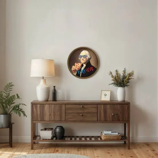 20" Round Pizza George Framed Print Brown {6}