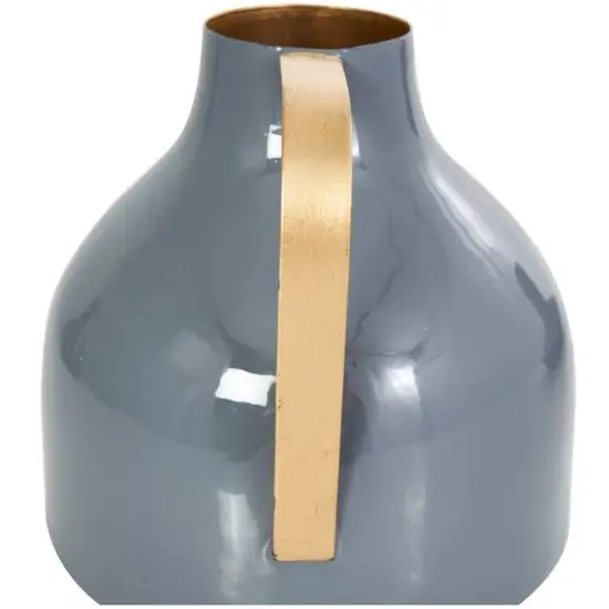 CosmoLiving by Cosmopolitan Blue Metal Abstract Enameled Vase with Geometric Gold Handle Set {12}