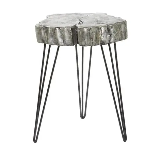 26" Polystone & Metal Modern Accent Table Gray {1}