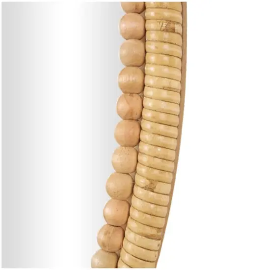 28" Brown Bamboo Wrapped Oval Wall Mirror with Beaded Frame Décor {6}