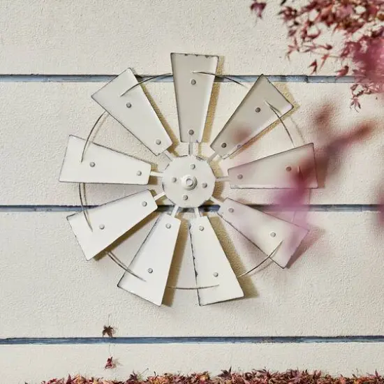 Glitzhome&reg; 22" Beige Metal Wind Spinner Wall D&eacute;cor {6}