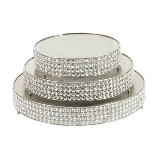 Glam Round Silver Metal and Glass Bead Cake Stand, Set of 3, 3" {3}