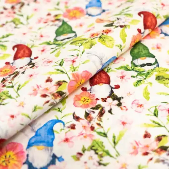 SINGER Springtime Gnomes on White Cotton Fabric {3}