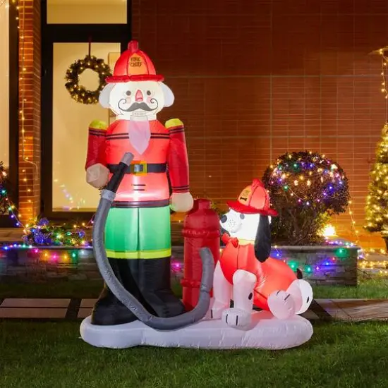 Glitzhome&reg; 7ft. Inflatable Fire Fighter & Puppy Dog With Lights {3}