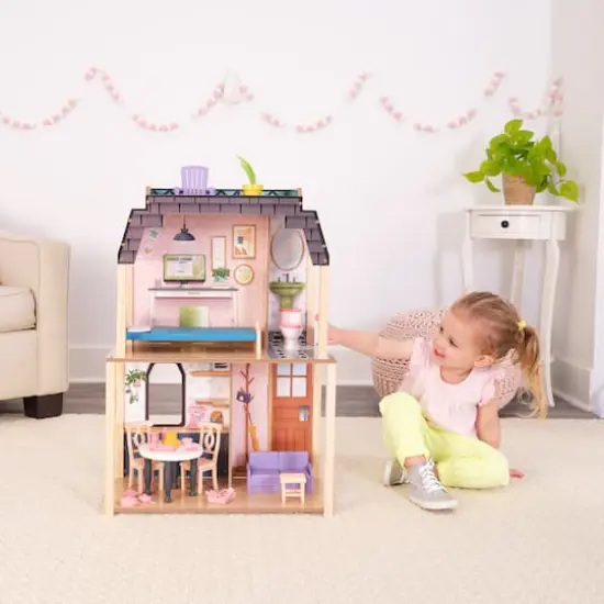 KidKraft Bella View Wooden Dollhouse with Rooftop Deck & 31 Accessories {5}