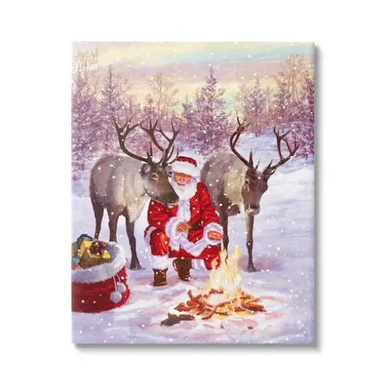 Stupell Industries Santa & Reindeer Bonfire Scene Canvas Wall Art {1}