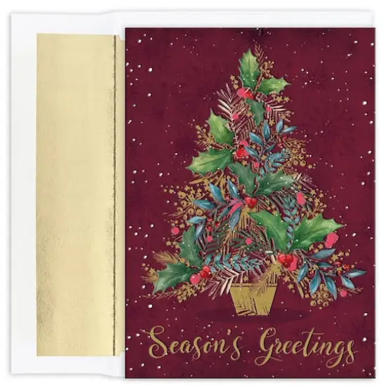 JAM Paper Gold & Burgundy Tree Christmas Cards & Envelopes Set {1}