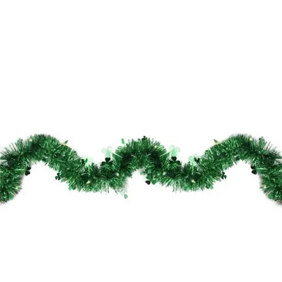 9ft. Pre-Lit Irish Shamrock St. Patrick's Day Tinsel Garland {1}