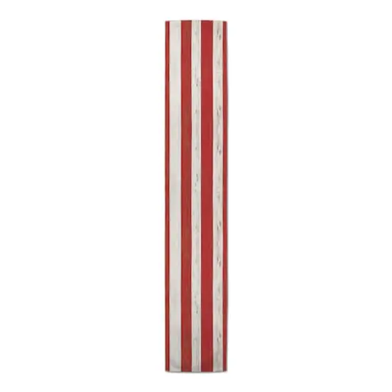 90" Red & White Distressed Stripes Table Runner {1}