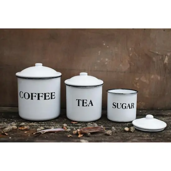 Hello Honey&reg; Metal Coffee, Tea & Sugar Containers Set White {4}