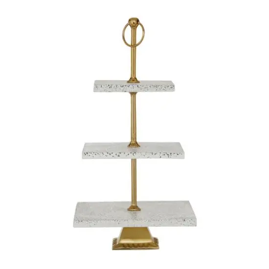 White Marble & Aluminum 3 Tier Tray Stand {3}