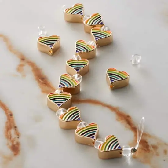 Rainbow Stripe & Gold Heart Beads, 9mm by Bead Landing&trade; {3}