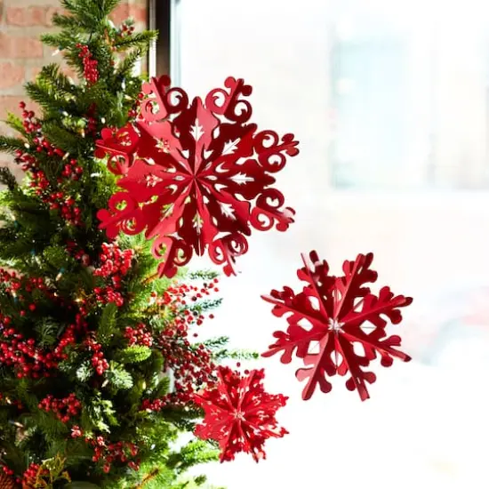 Red Paper Snowflake Ornament Set {7}