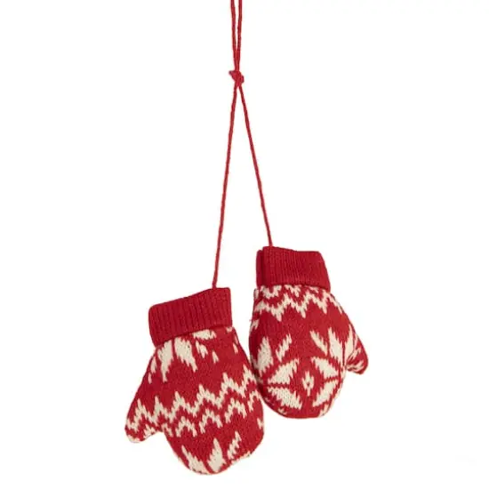 4" Red & White Nordic Knit Mittens Christmas Ornament {1}