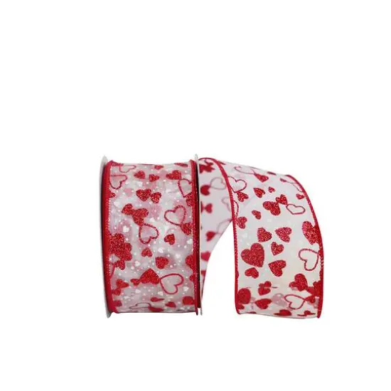 Reliant 2.5" x 20yd. Wired Sheer Glitter & White Hearts Ribbon {1}