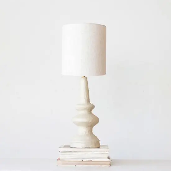 Hello Honey&reg; 28" Natural Handmade Paper Mache Table Lamp with Cotton Shade {4}