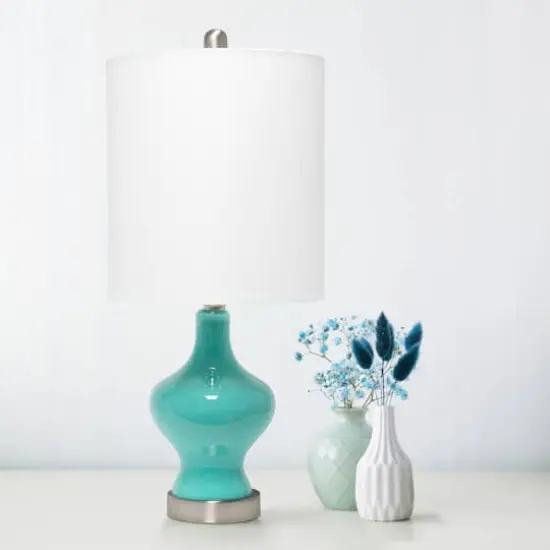 Lalia Home 22.5" Paseo Table Lamp with White Fabric Shade Teal and Linen White {5}