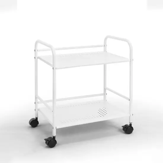 SunnyPoint 2-Tier Metal Rolling Utility Cart White {1}