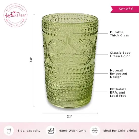 Kate Aspen&reg; 13oz. Beaded Floral Green Drinking Glasses, 6ct. {4}