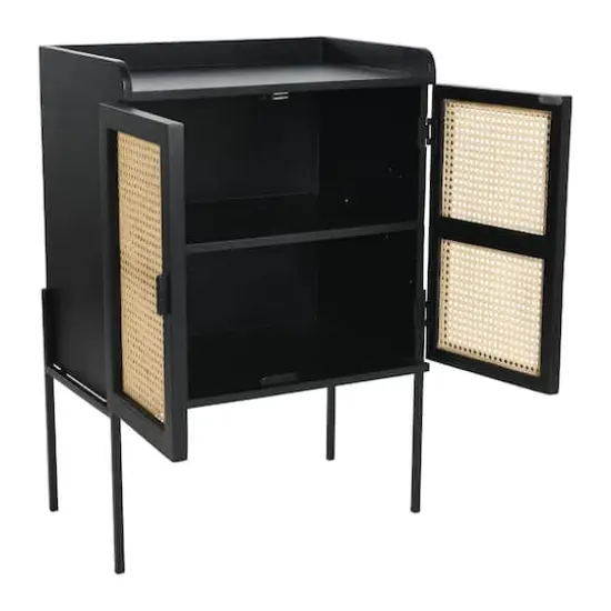 Hello Honey&reg; 3ft. Black Bar Cabinet with Natural Woven Cane Details {4}