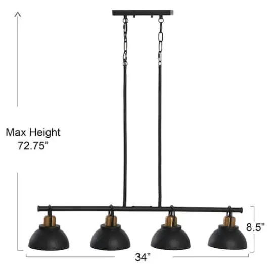 Hello Honey&reg; Robert Stevenson Lighting Walsh Metal 4-Light Linear Chandelier with Shades Matte Black/Natural Brass {6}