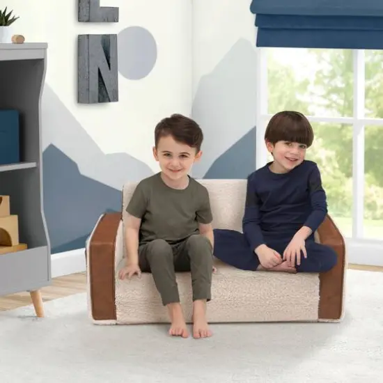  Sherpa Flip Out Sofa With Brown Leather {5}