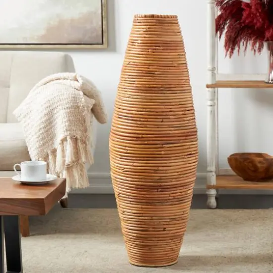 37" Brown Rattan Handmade Tall Wrapped Vase {11}