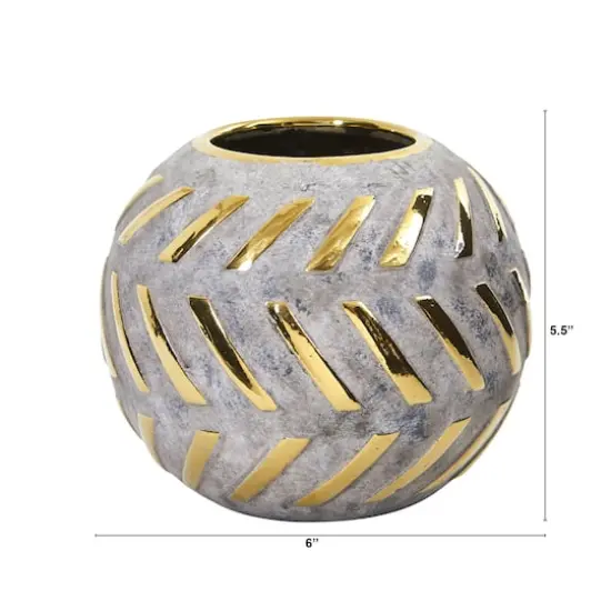 5.5" Regal Round Stone Vase with Gold Accents {3}