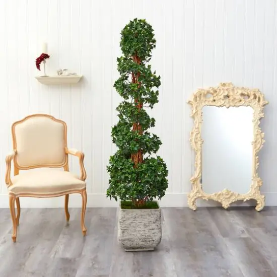 6ft. English Ivy Topiary Spiral Artificial Tree in White Planter UV Resistant (Indoor/Outdoor) {4}