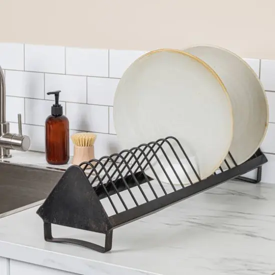 Hello Honey&reg; 24" Distressed Black Rustic Farmhouse Metal Dish Rack {8}