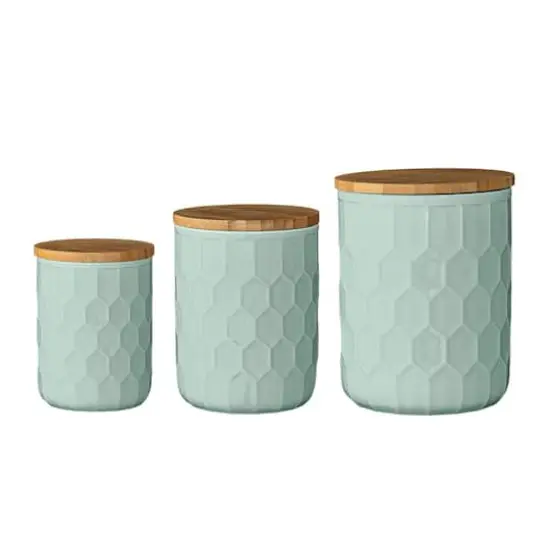 Hello Honey&reg; Stoneware Canister Set with Bamboo Lids Mint Green {2}