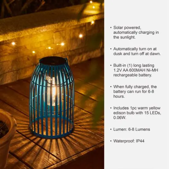Glitzhome&reg; 10" Woven Solar Powered Outdoor Hanging Lantern Blue {7}