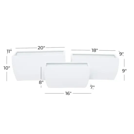 White Modern Planter, Set of 3" 20", 18", 16" {10}