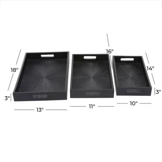 Set of 3" Black Wood Contemporary Trays, 3" x 16" x 10" {10}