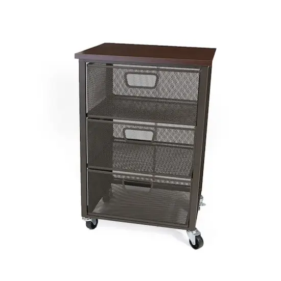 Mind Reader Black 3-Tier Metal Rolling File Cart with Drawers {5}