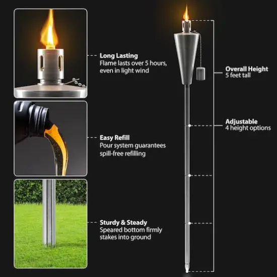 Sorbus 60" Matney Cone Stainless Steel Outdoor Torches , 2ct. {4}