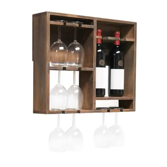 Elegant Designs Wall Mounted Wine Rack Shelf & Glass Holder Restored Wood {6}