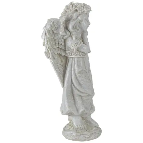 10" Ivory Angel Girl with Floral Crown Garden Statue {4}