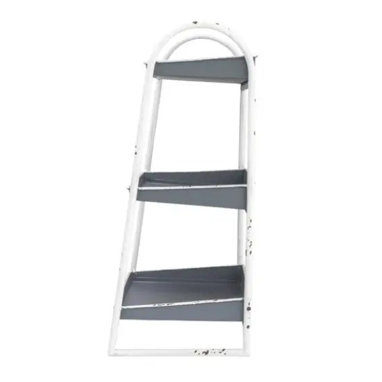 Hello Honey® 15.5" Heavily Distressed 3-Tier Metal Tray with White Frame & Rim Distressed Gray {6}