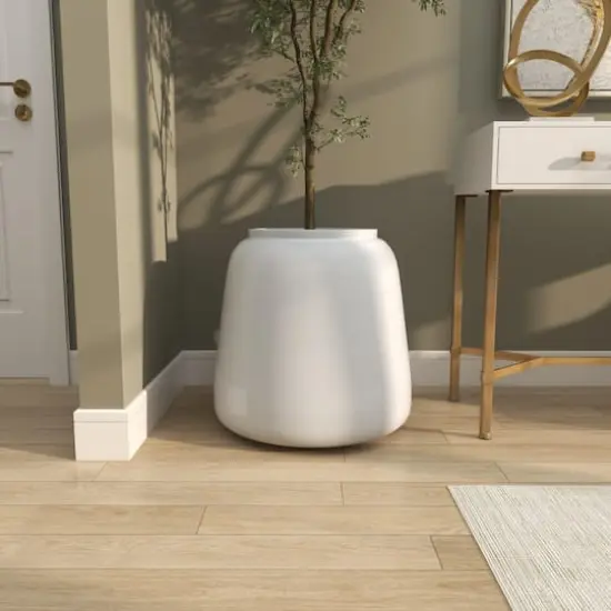 20" White Modern Wide Floor Vase {9}