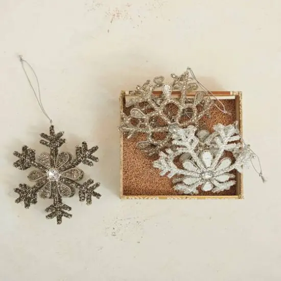 Hello Honey&reg; 5.5" Silver & White Beaded Snowflake Metal & Glass Ornament {3}