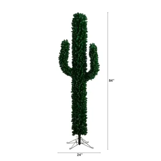 7ft. Pre-Lit Green Cactus Artificial Christmas Tree, Clear Micro LED Lights {6}