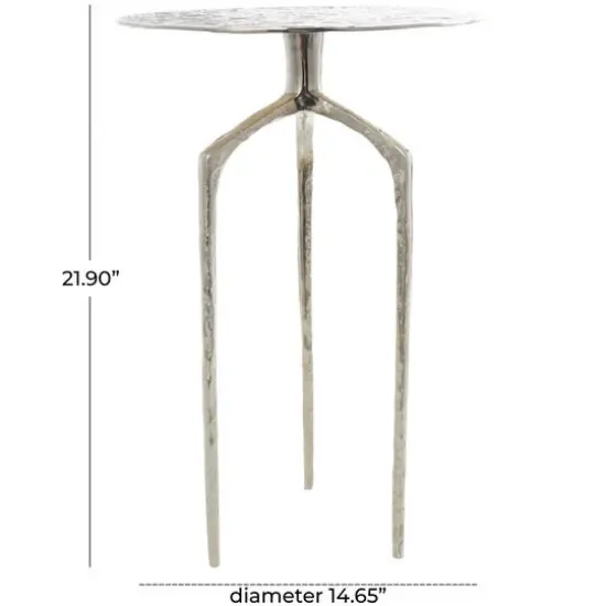 Silver Aluminum Geometric Slim Textured Accent Table {9}