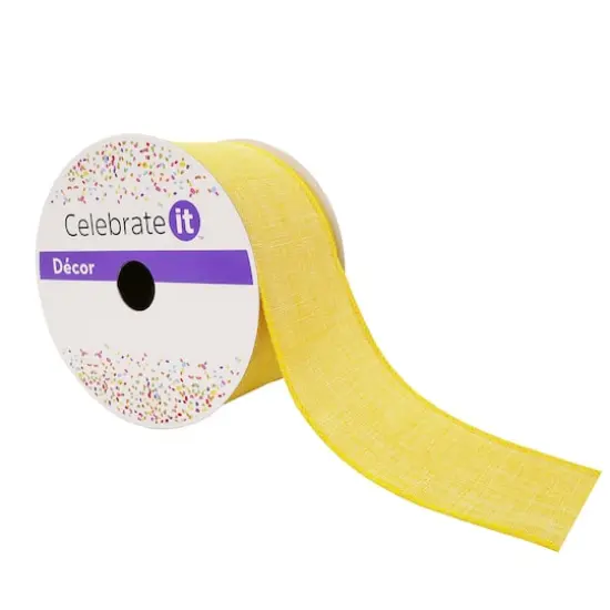2.5" x 25ft. Faux Linen Wired Ribbon by Celebrate It&trade; D&eacute;cor Lemon {1}