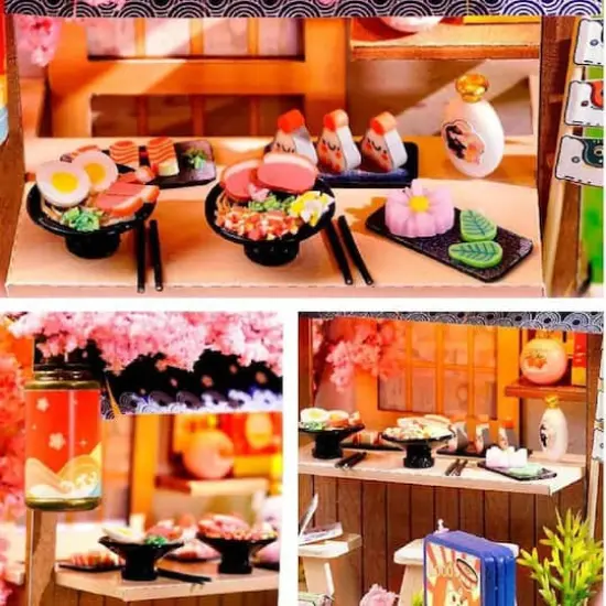 Wizardi Sakura Noodles Shop Miniature Dollhouse Roombox Kit {7}