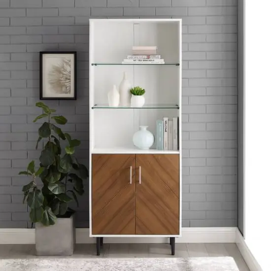 Walker Edison 68" Solid White Hutch with Bookmatch Doors {3}