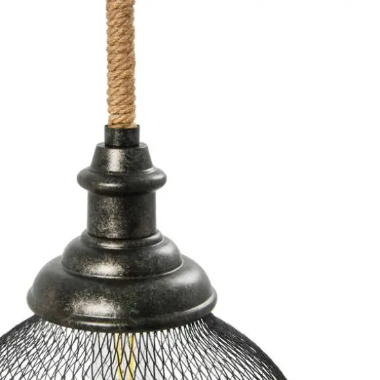 Hello Honey® Robert Stevenson Lighting Martha 26" Black Woven Metal & Natural Rope Ceiling Light {7}