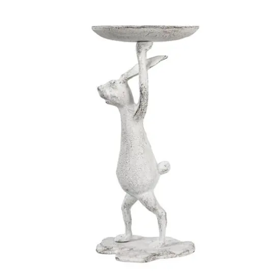 Hello Honey&reg; 11" Whitewash Finish Cast Iron Rabbit Pillar Candle Holder {5}