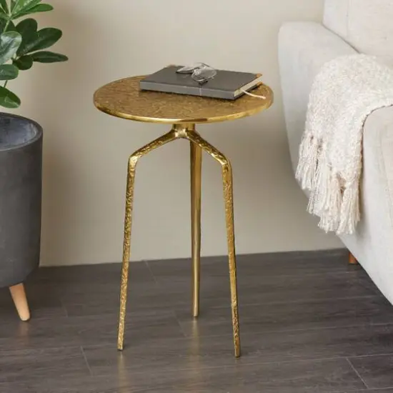 Gold Aluminum Geometric Slim Textured Accent Table {11}